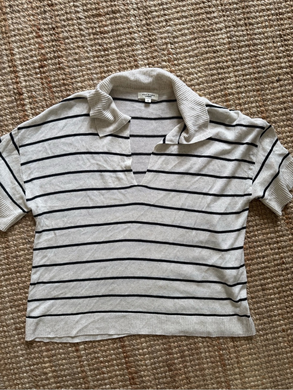 Max Studio London Striped Knit Polo Top — S